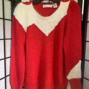 EUC Vintage White Wheeler & Martha Festive Red Sweater size Medium